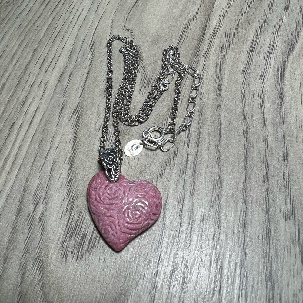 Carolyn Pollack Sterling Silver Pink Carved Floral Heart Pendant Necklace
